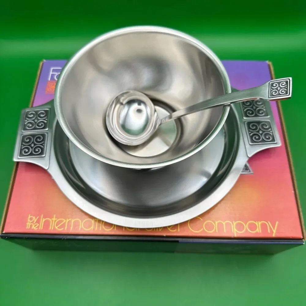 Vintage Mid Century Stainless Steel Sauce Gravy Bowl & Ladle Set Japan
